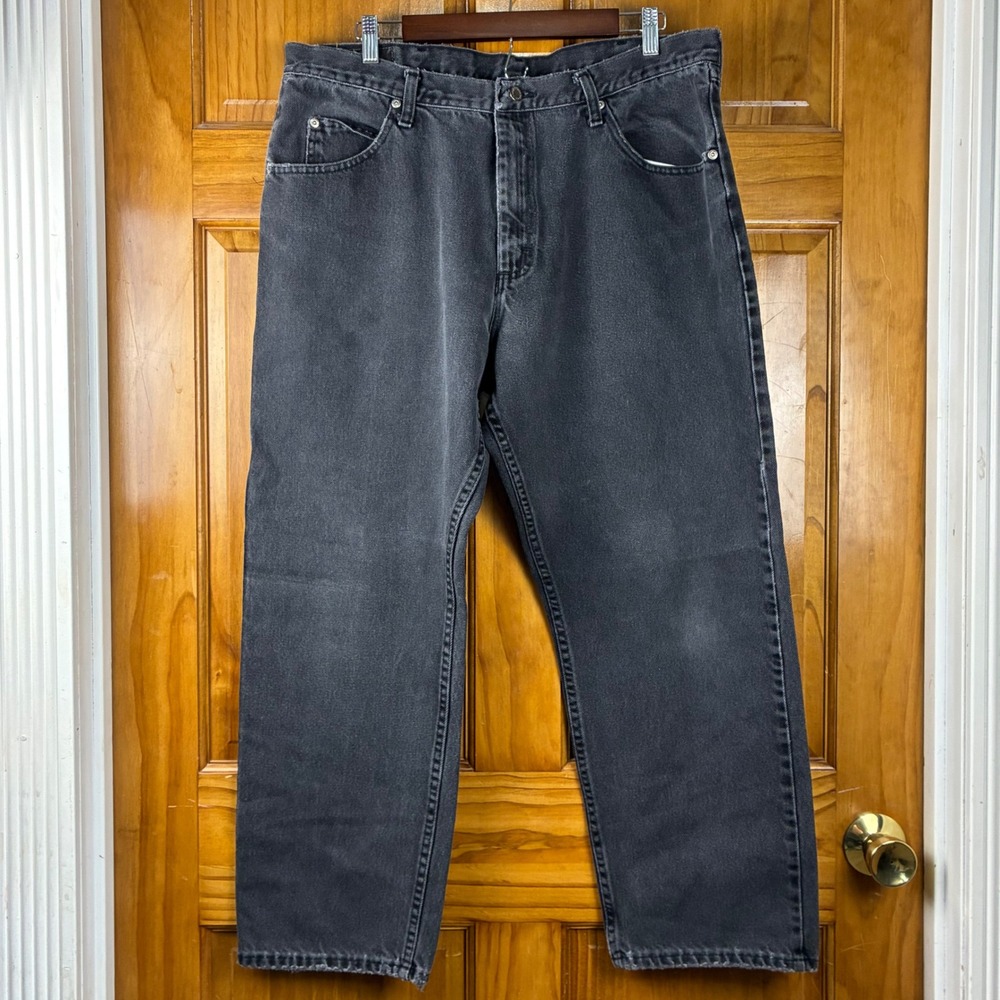 Wrangler Authentic Jeans Mens 38/30 Faded Black Straight Leg Denim Pants Vintage